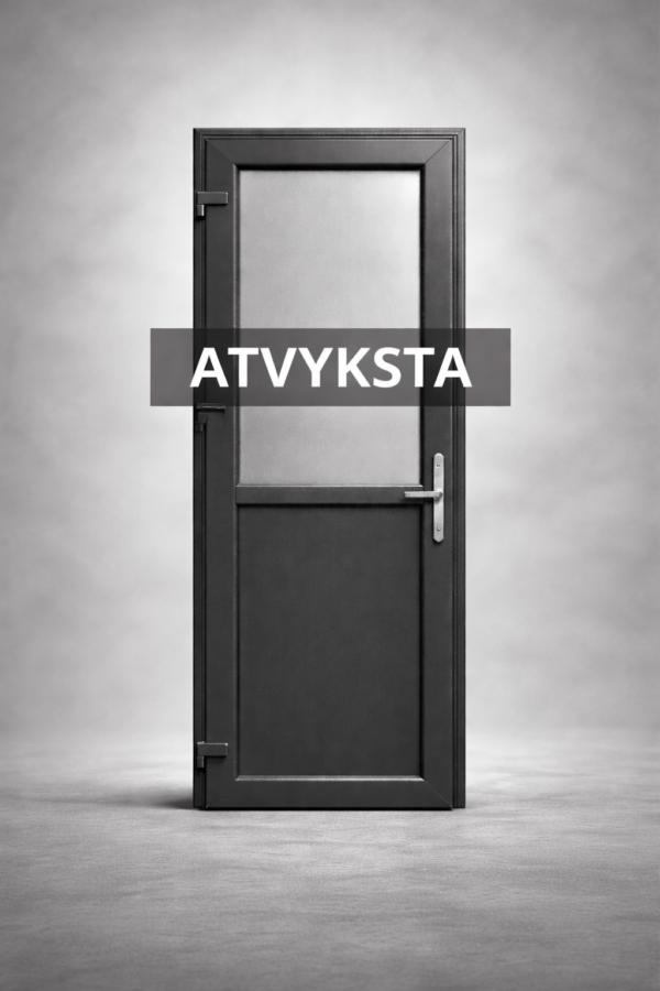 Plastikinės durys 89x205 su užpildu, spalva - antracitas/balta